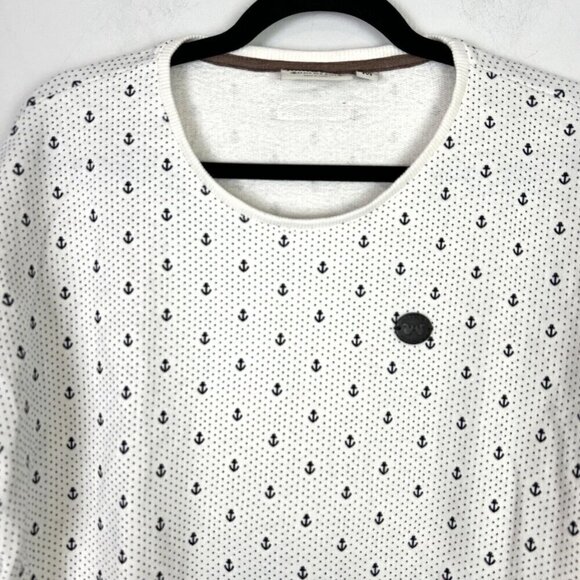 Naketano Sweatshirt Womens M Anchor Print Cream Black Pullover Shirt - Picture 2 of 9